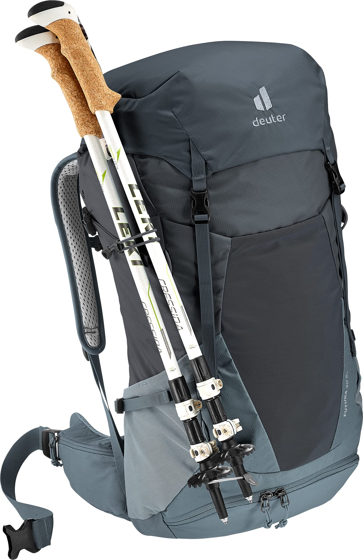 Deuter Futura 30 SL ergonomic hip fins stabilize load for movement