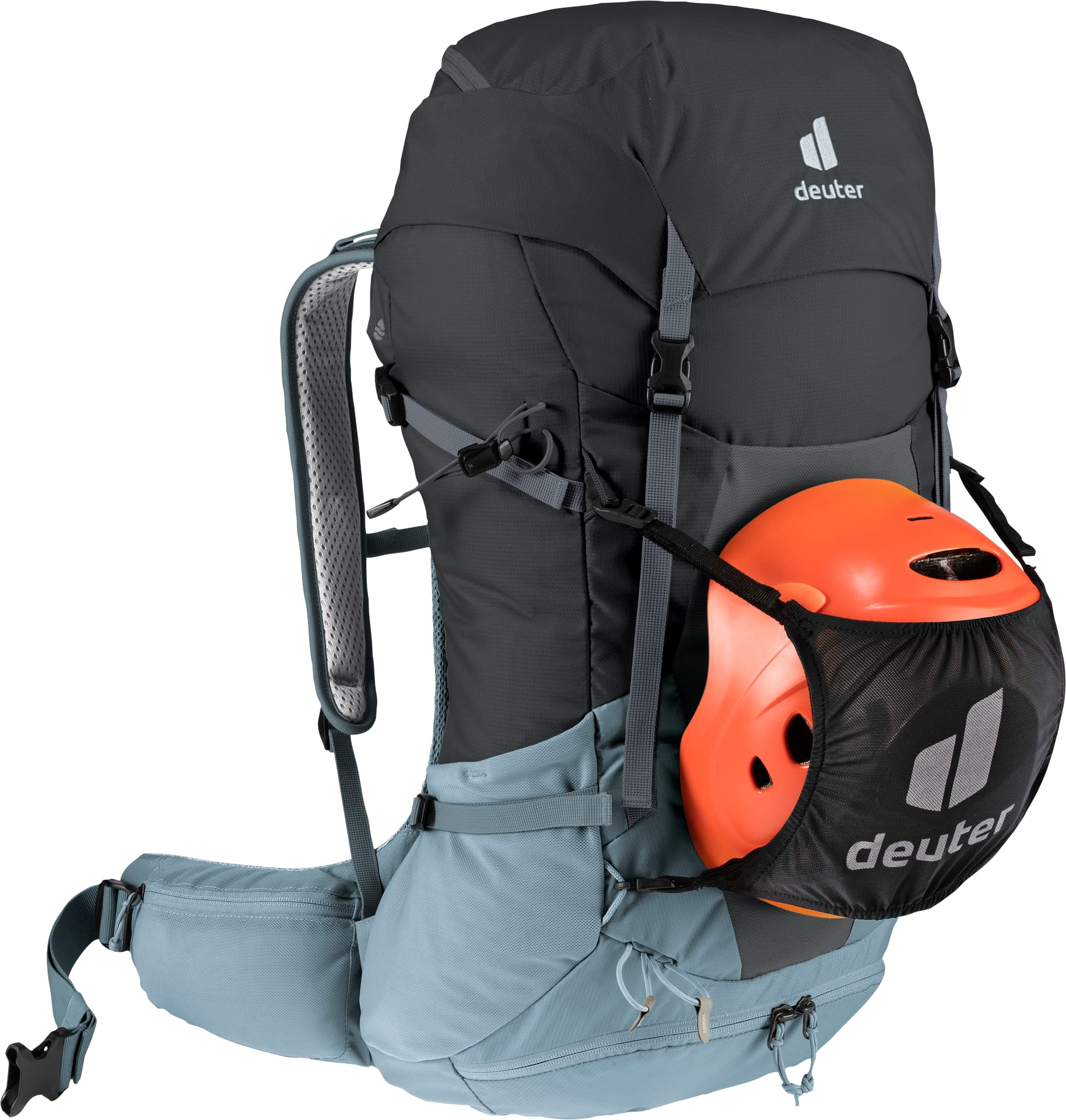 Deuter Futura 32 ergonomic hip fins with dual-density foam.