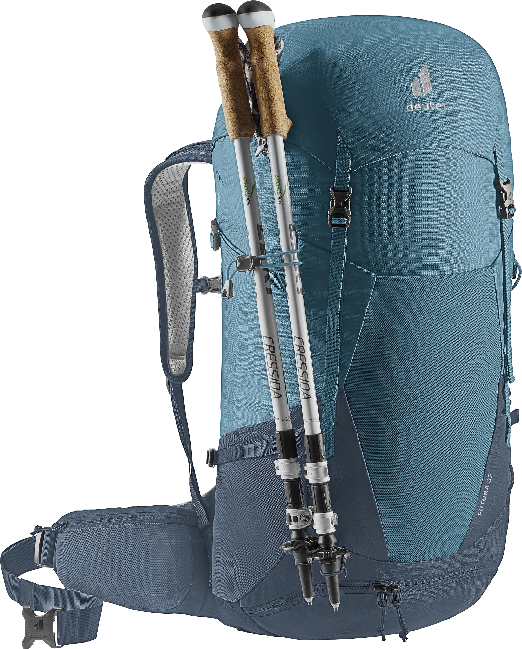 Deuter Futura 32 ergonomic hip fins with dual-density foam stabilize load