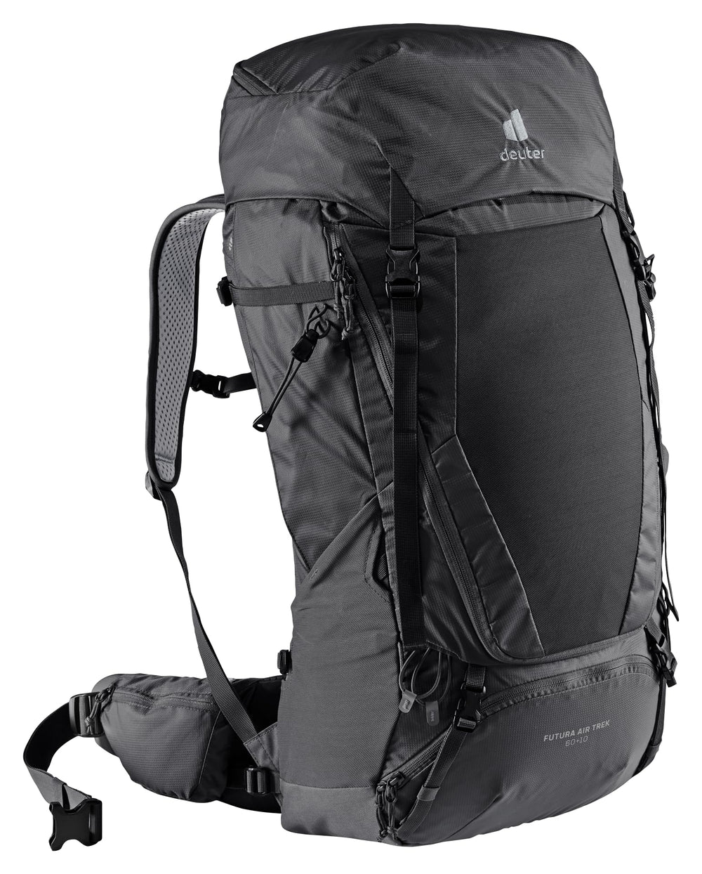 Deuter Futura Air Trek 60-10 front view shows roomy main compartment for long hikes