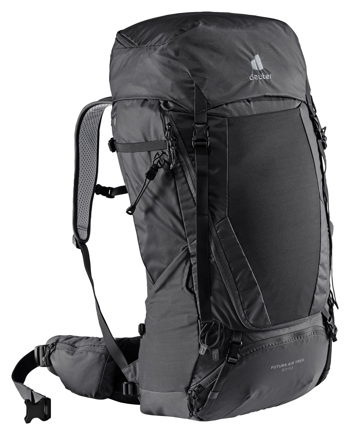 Deuter Futura Air Trek 60-10 front view shows roomy main compartment for long hikes