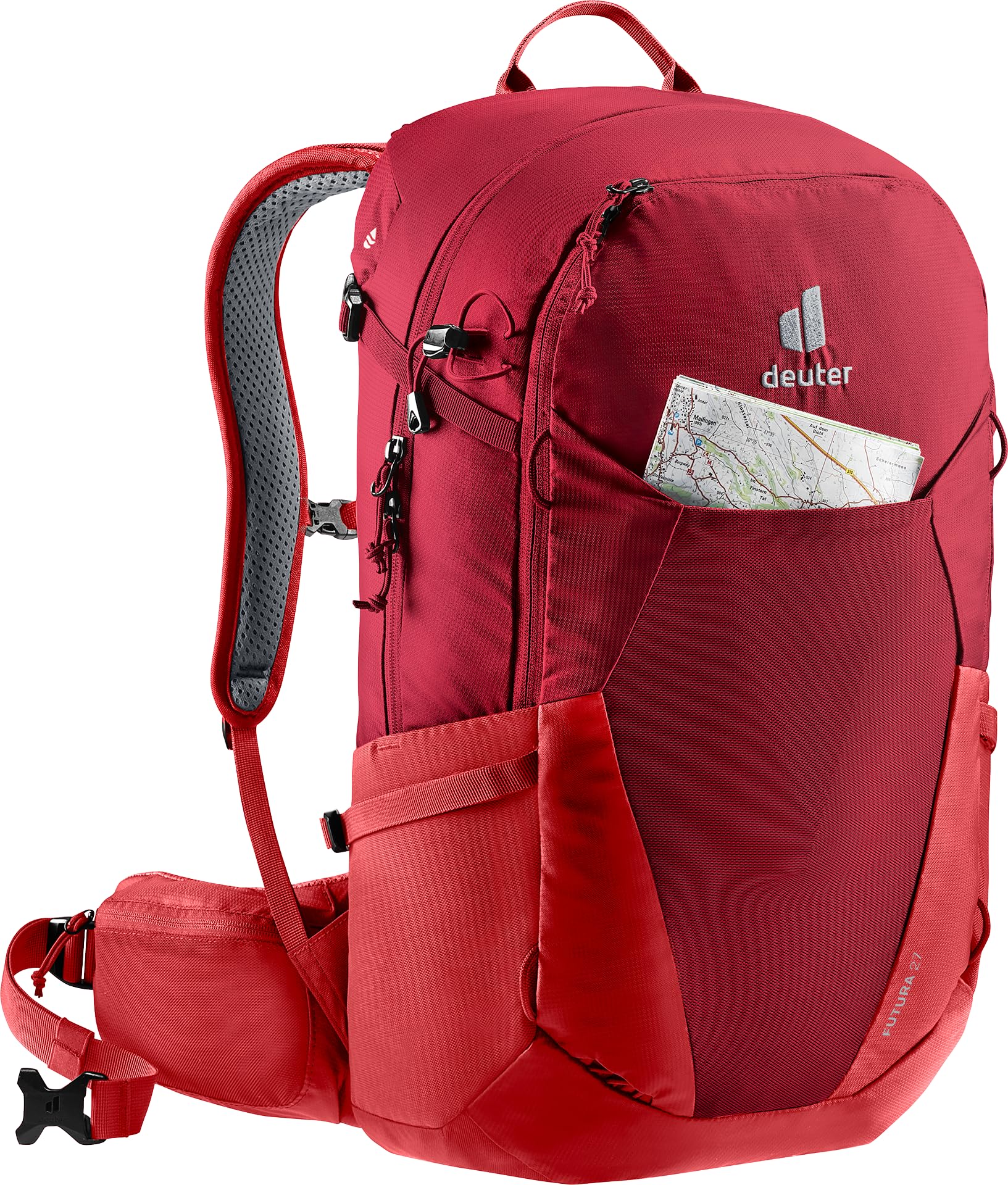 Deuter Futura 27 elastic spring steel frame enhances load transfer to hips.
