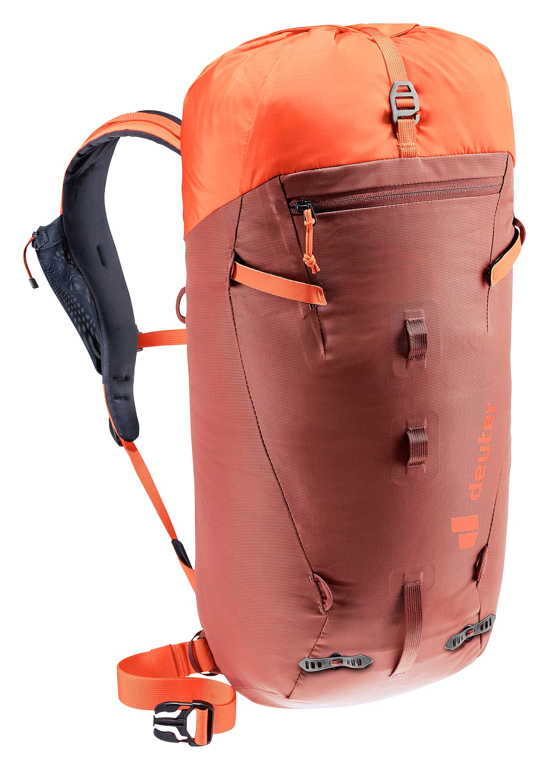 Deuter Guide 24L lid-mounted helmet holder for quick swaps