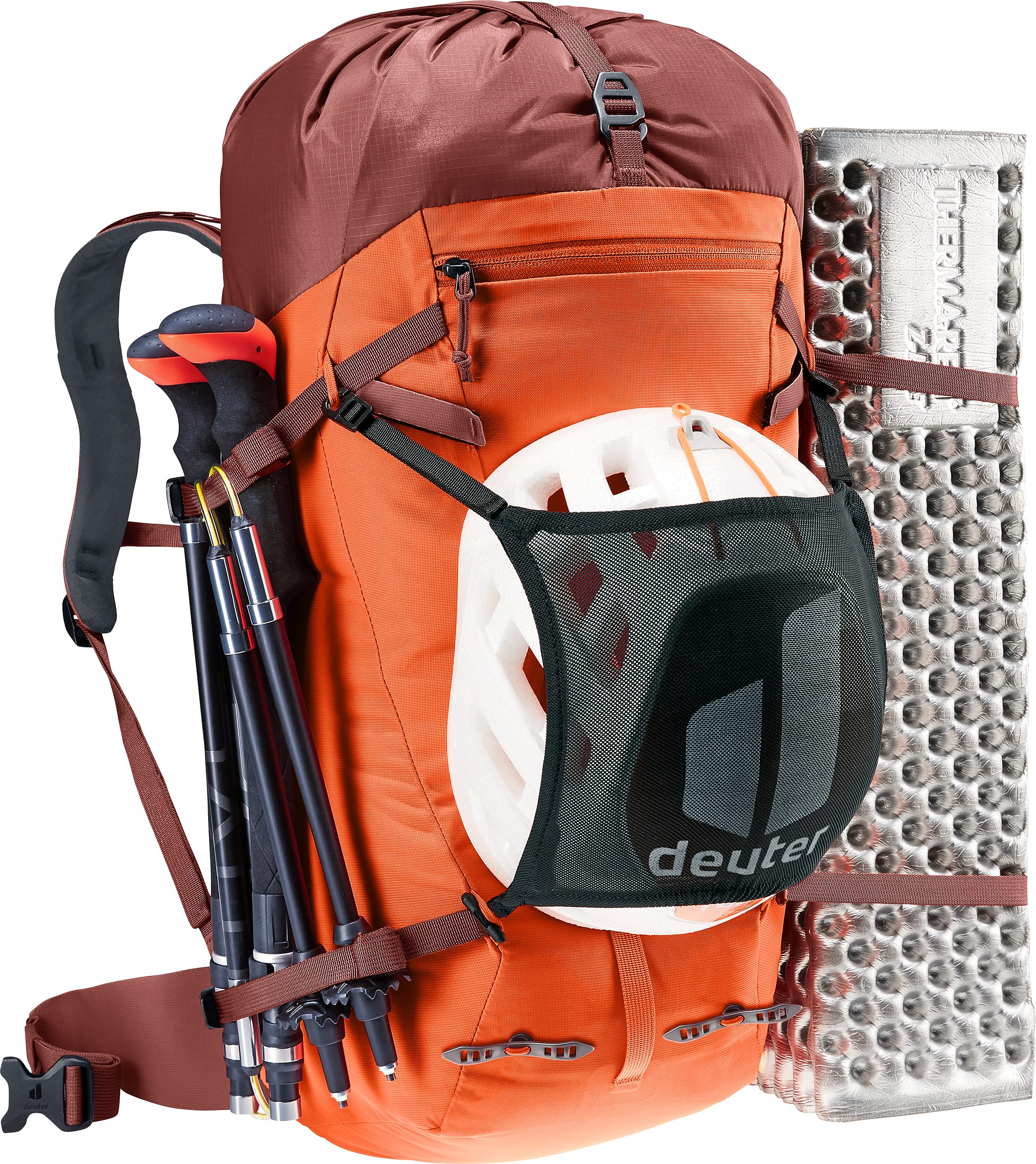 Deuter Guide 28L SL ice axe attachment prepared for winter routes.