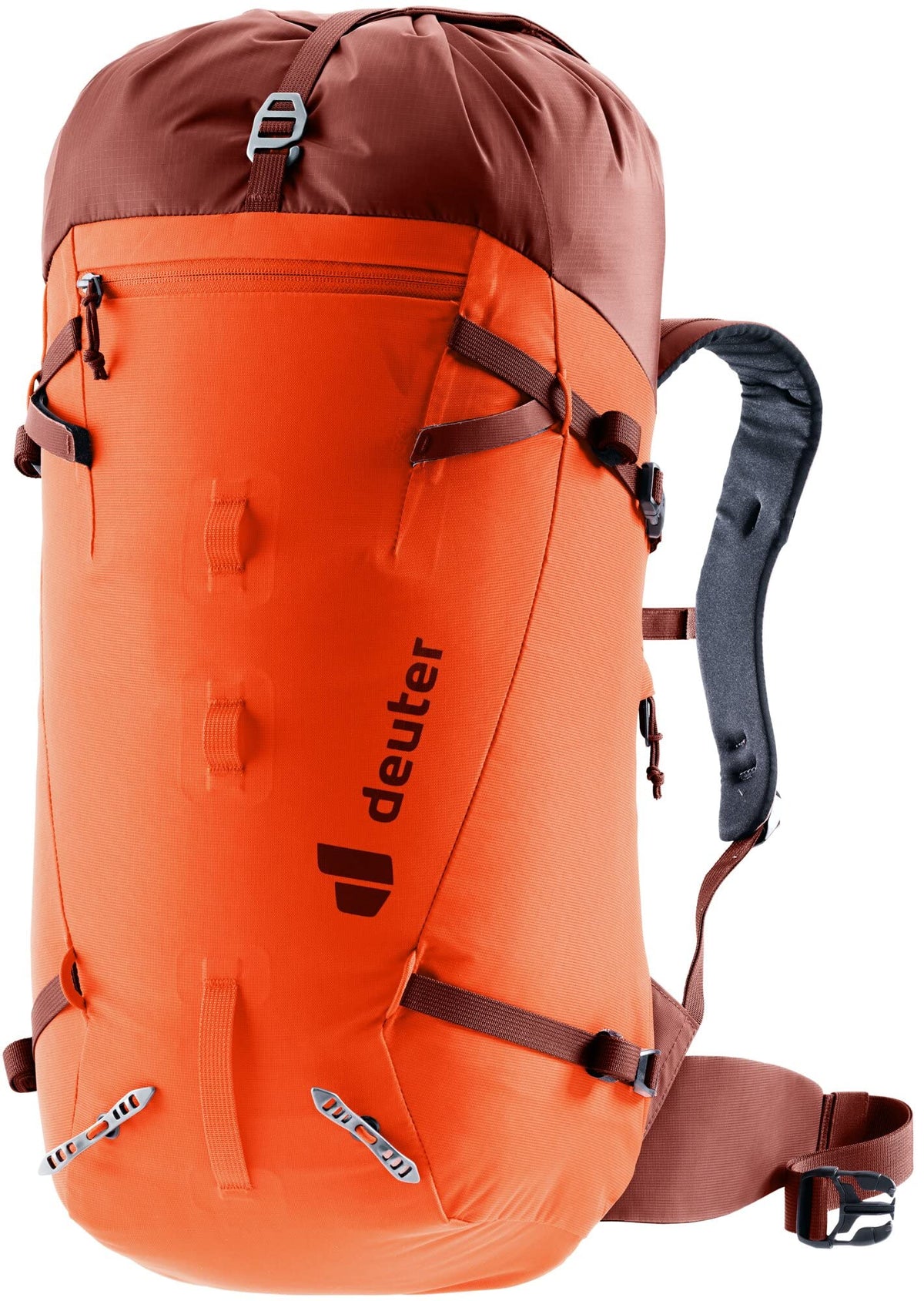 Deuter Guide 28L SL backpack with lid helmet holder for secure climbing.