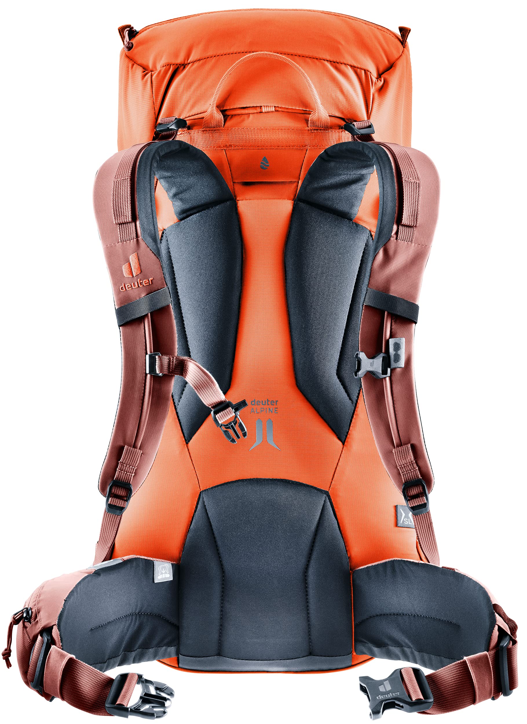 Deuter Guide 32+8L SL backpack back panel emphasizes breathable support.
