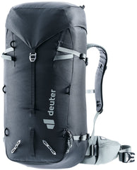 Deuter Guide 34+8L front view shows ergonomic fit for alpine climbs