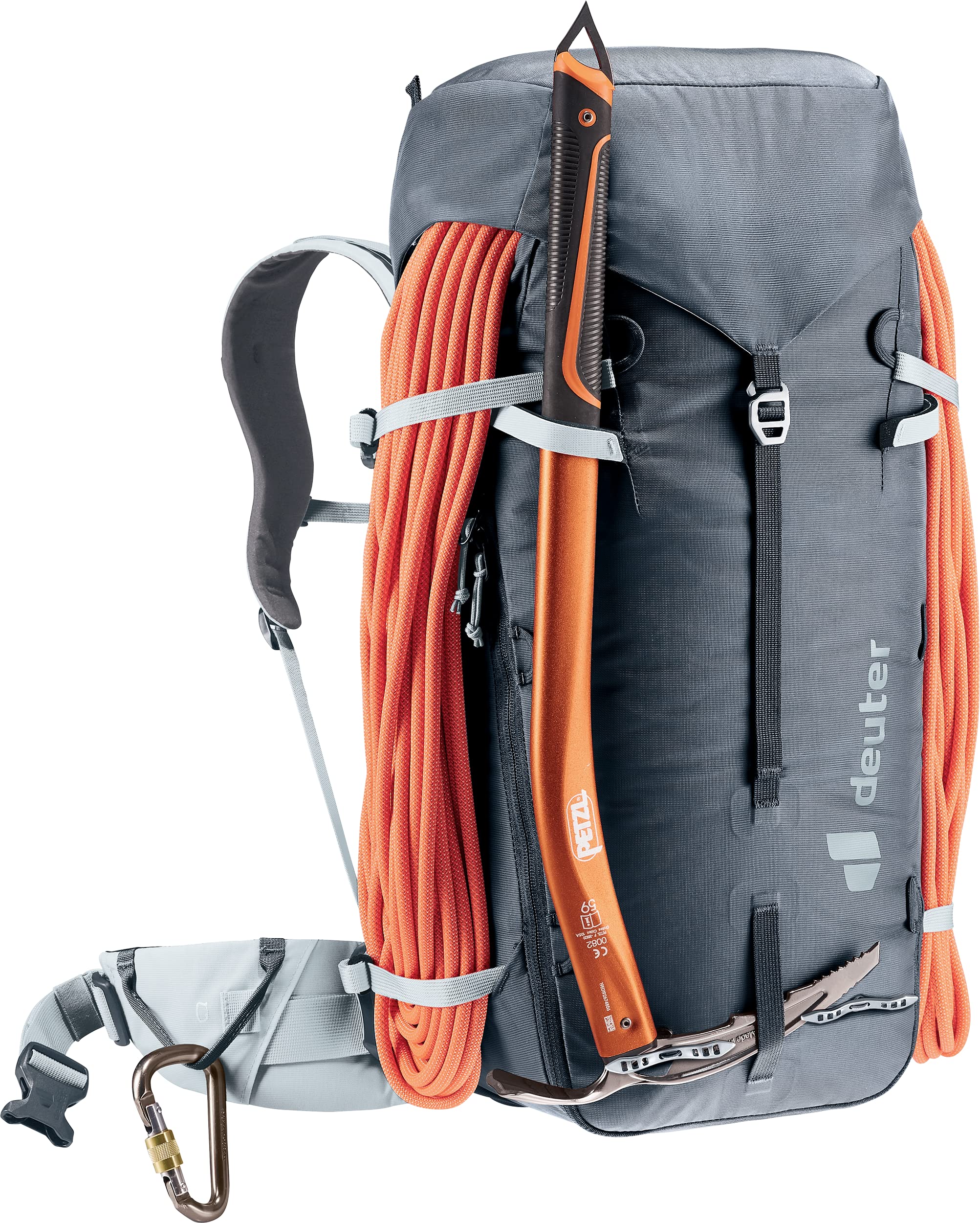 Deuter Guide 34+8L skis/ice-axe carrying options demonstrated