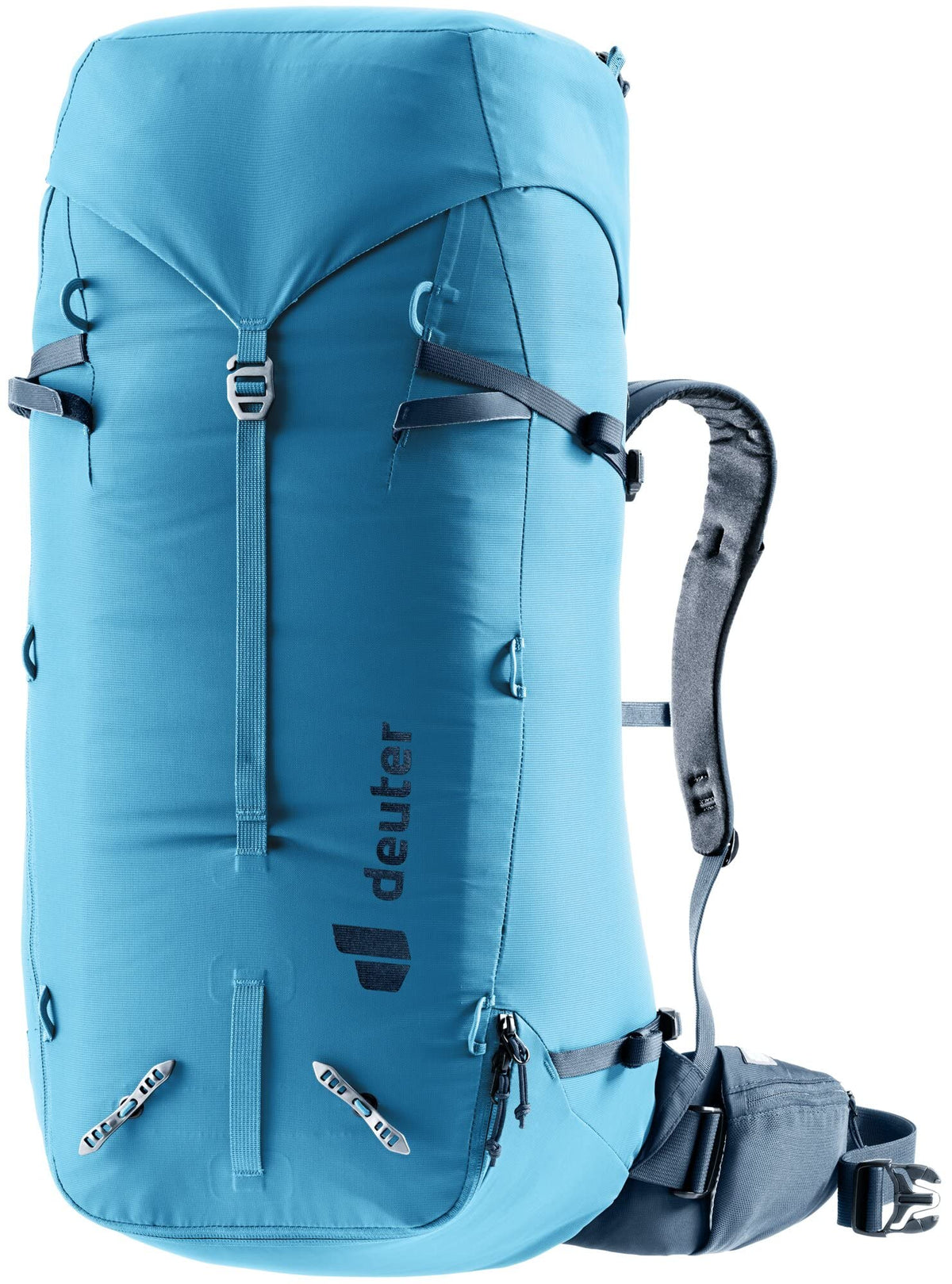Deuter Guide 44+8 front view showing versatile load distribution for long ascents.