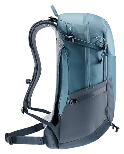 Deuter minimalistic 23l Atlantic-Ink shoulder straps demonstrate adjustable comfort on trail.