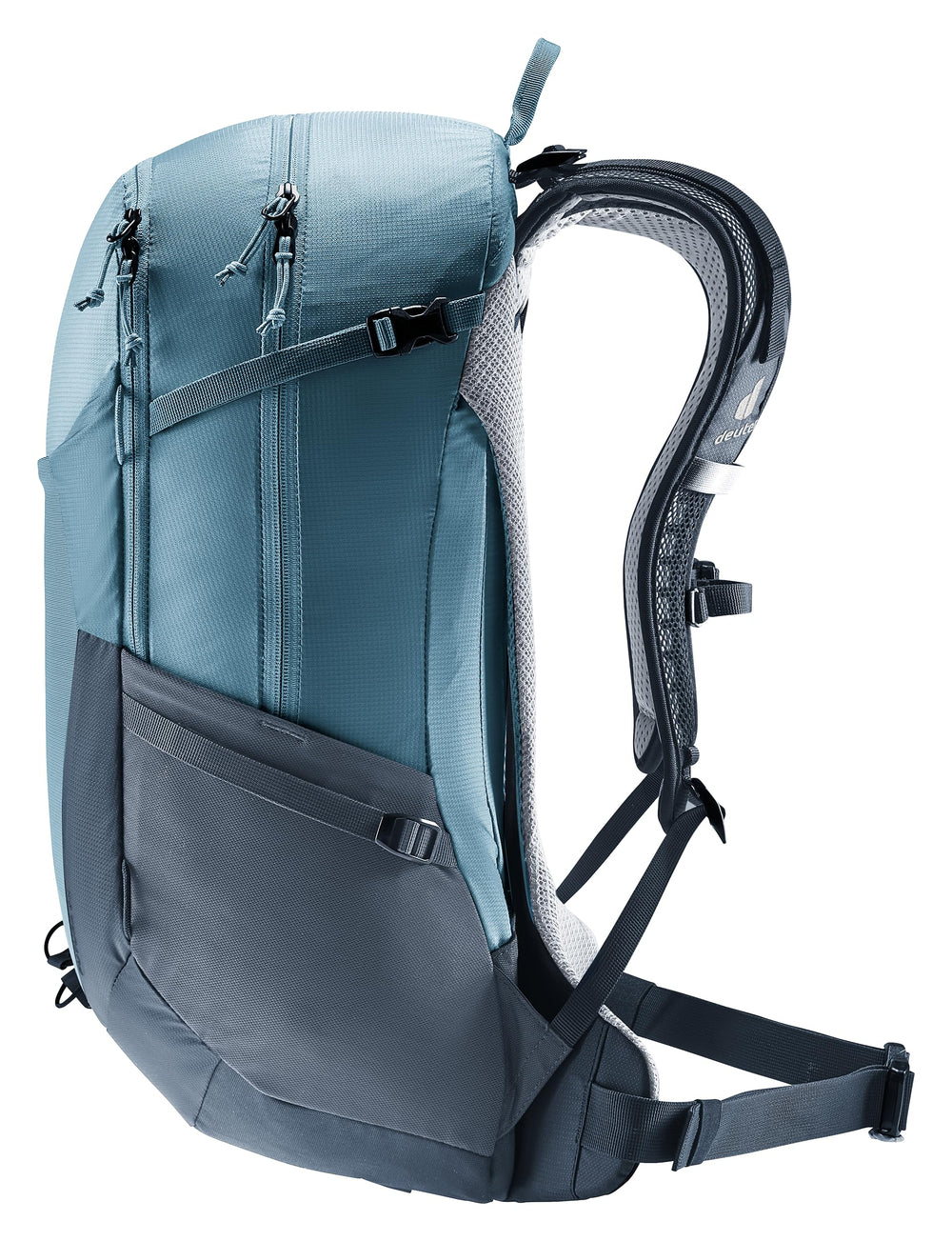 Deuter minimalistic 23l Atlantic-Ink removable rain cover protects gear in sudden showers.
