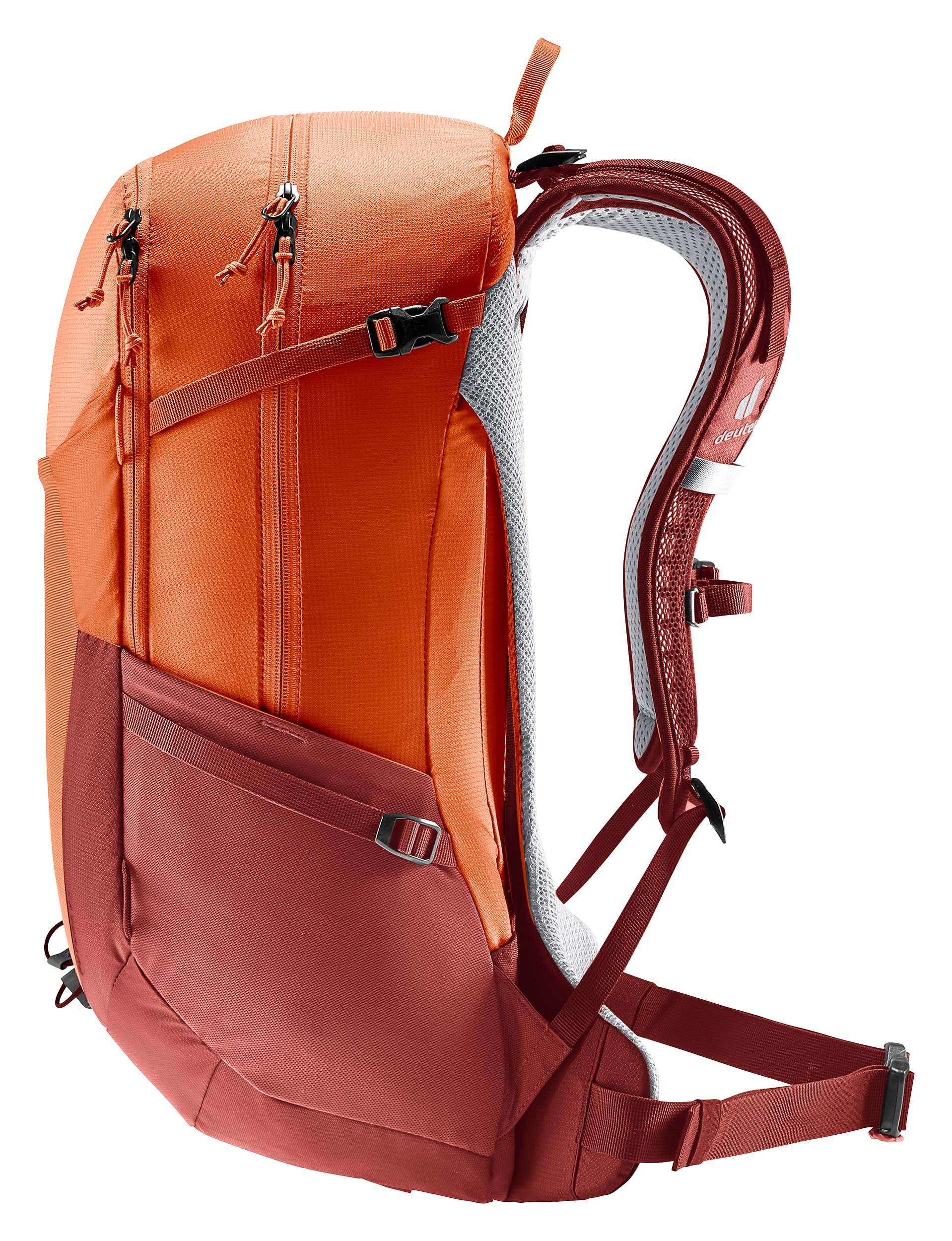 Deuter Minimalistic elastic spring steel frame provides stable support.