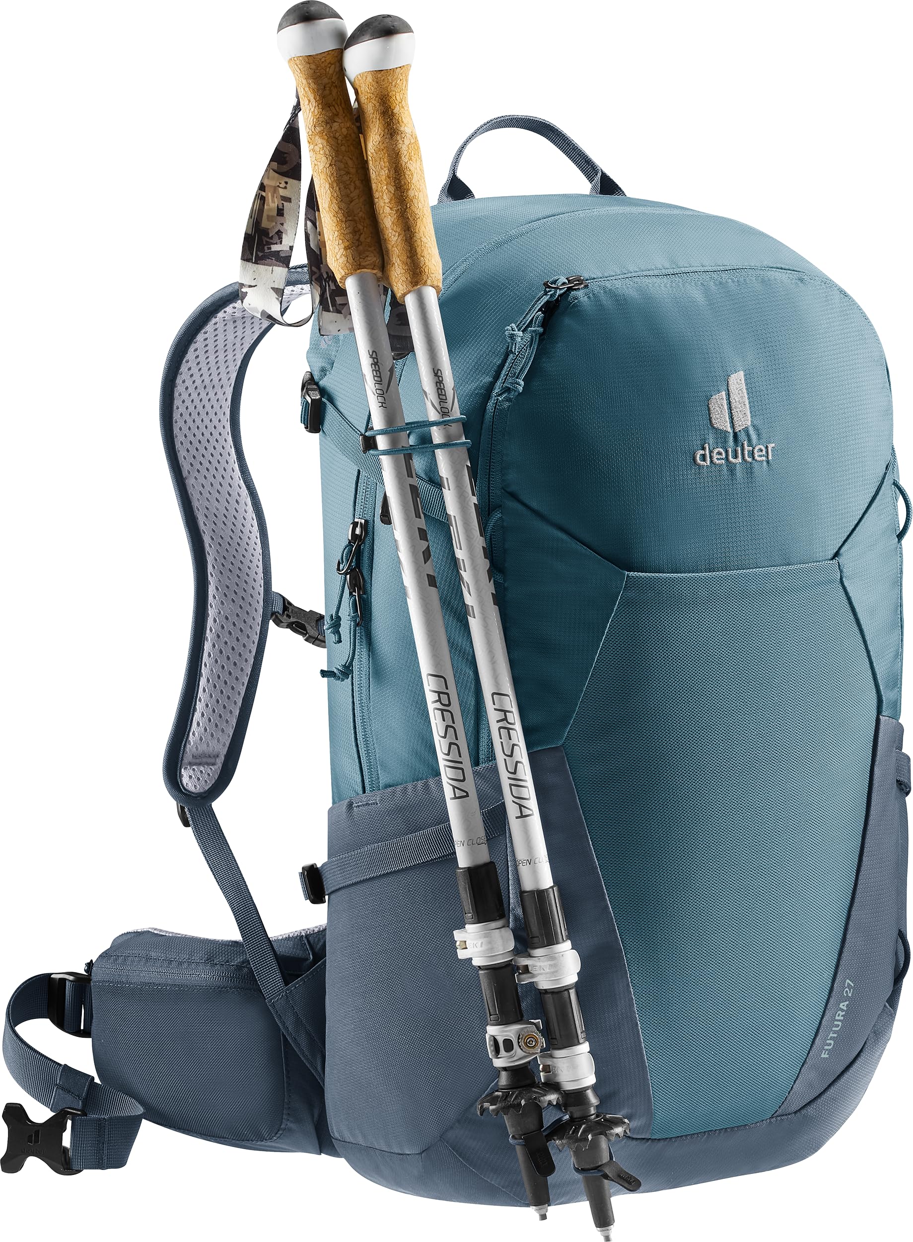 Deuter movable shoulder straps adjust for a secure, comfortable fit.