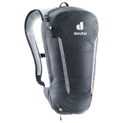 Deuter One Road backpack in black, compact 5L, ideal for light rides and quick access.