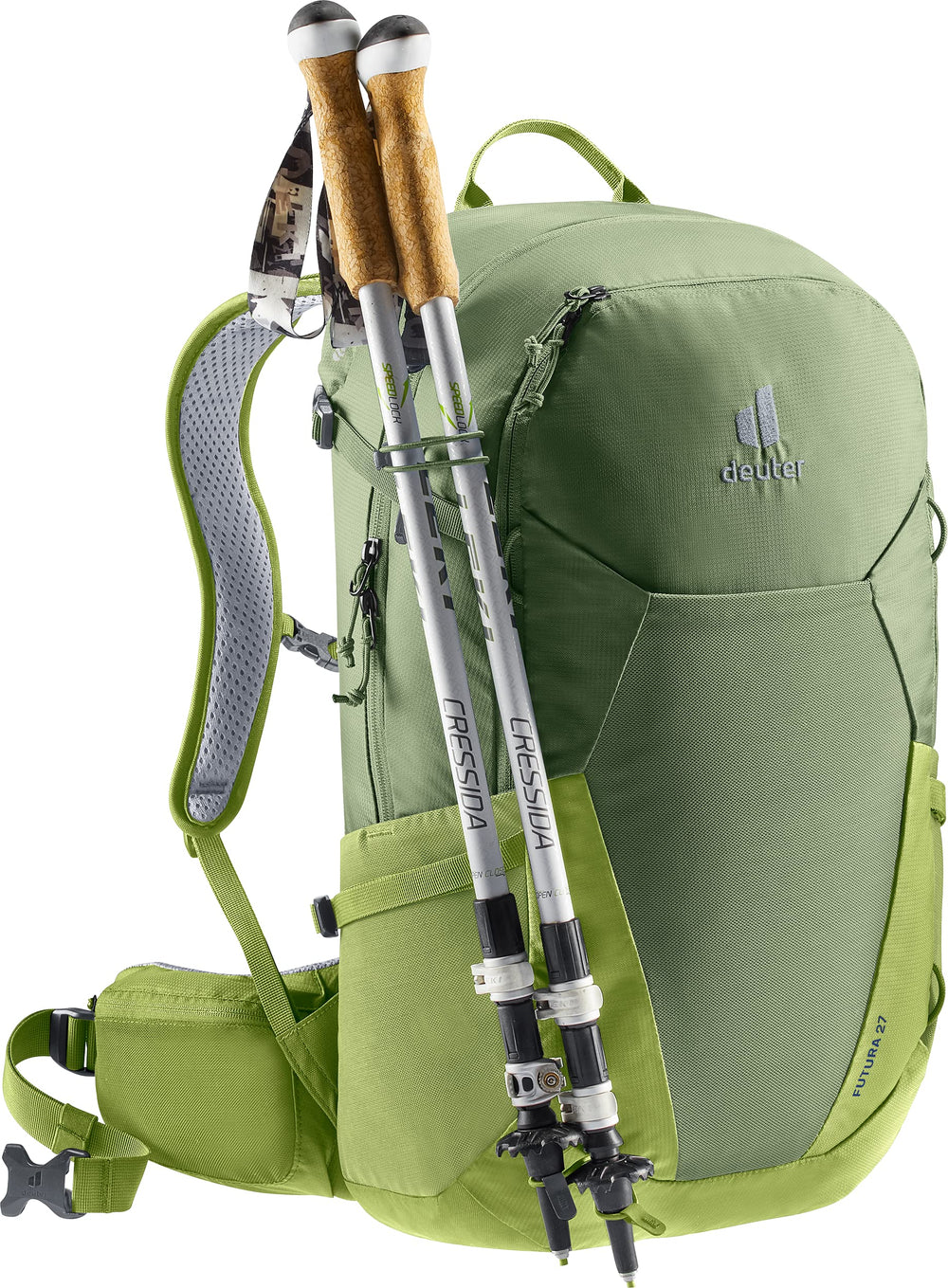 Deuter padded hip fins with zip pocket provide convenient quick-access storage.