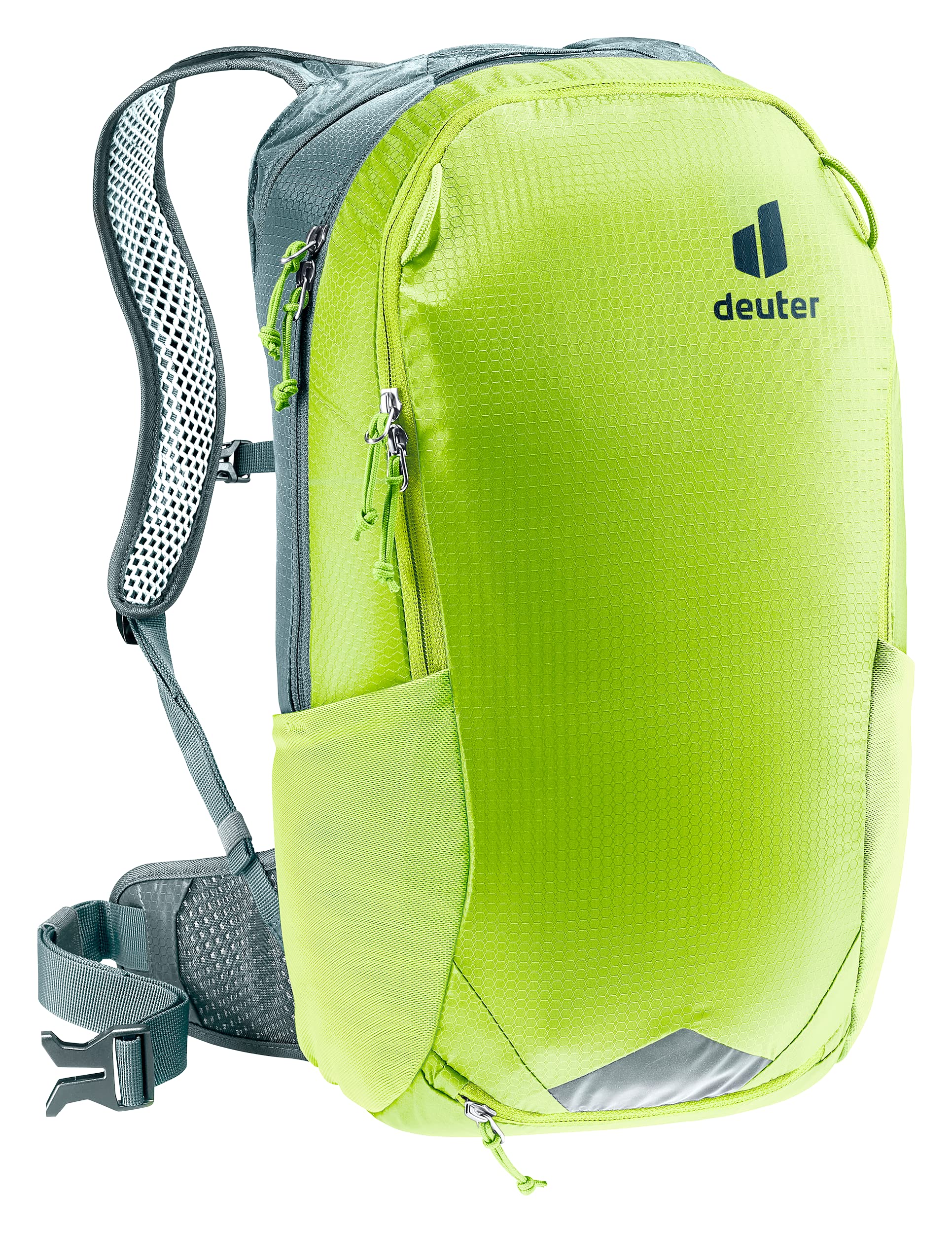 Deuter Race Air 14+3 compact fit with mesh padding for comfort.