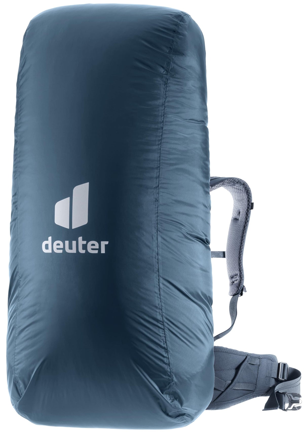 Deuter Rain Cover III over a 45-90L backpack provides reliable rain protection for hiking.