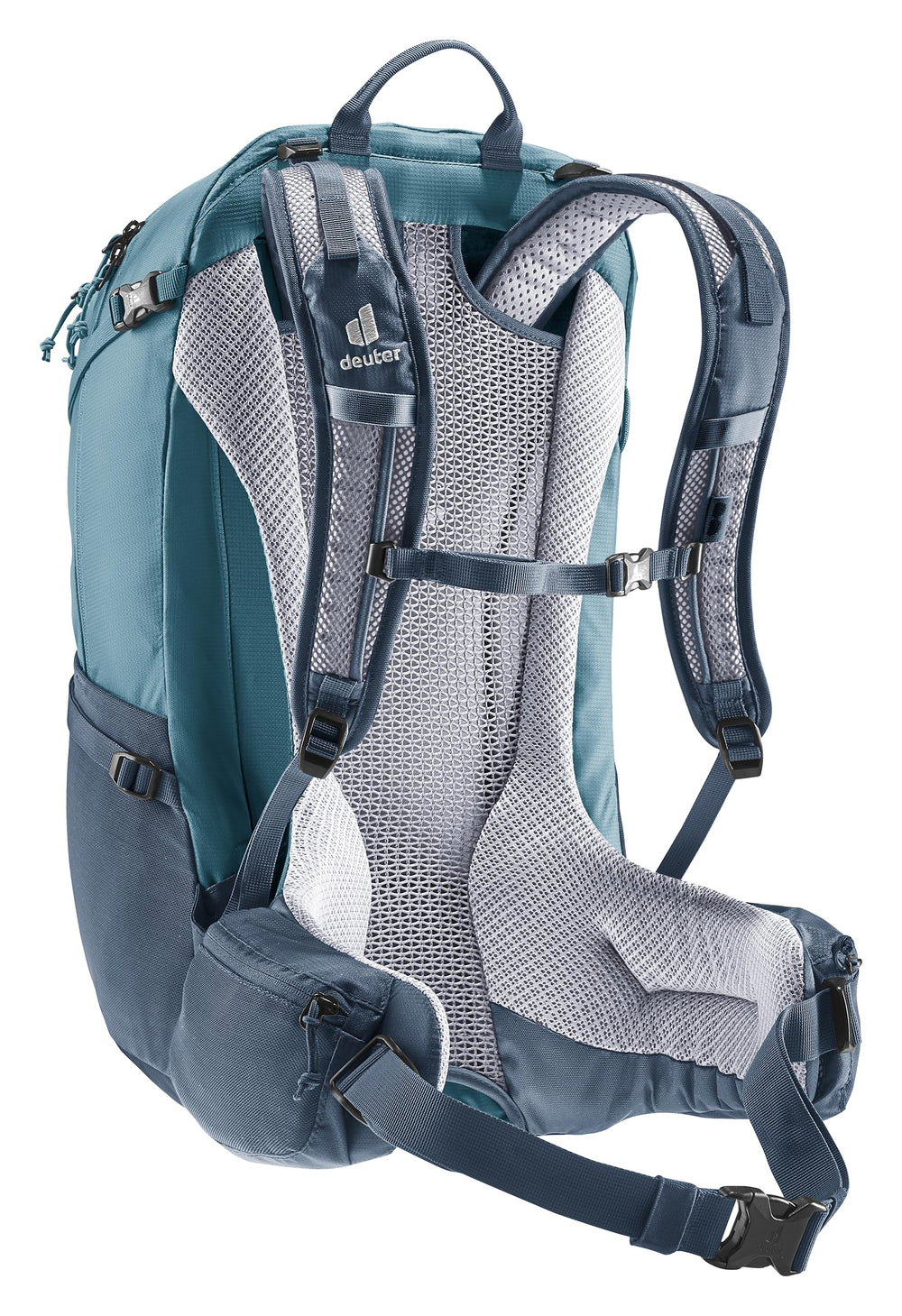 Deuter removable rain cover stored in its own compartment for sudden showers.