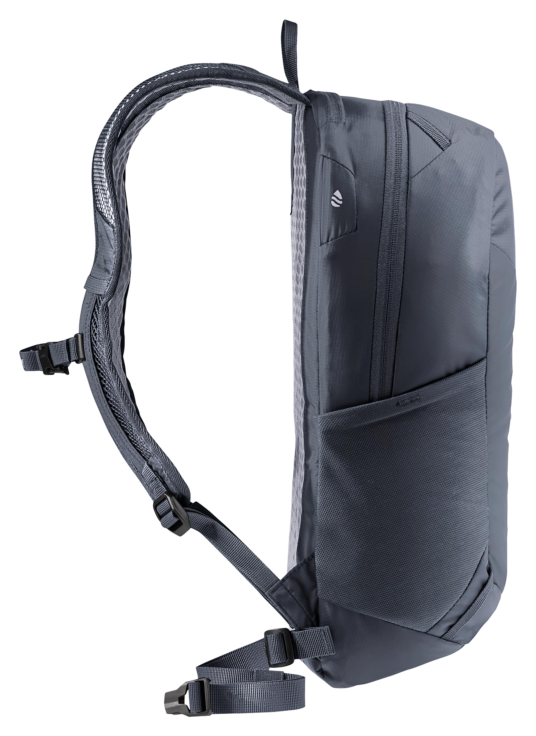 Deuter Speed Lite 13L backpack side pocket emphasizes easy-access storage on alpine routes.