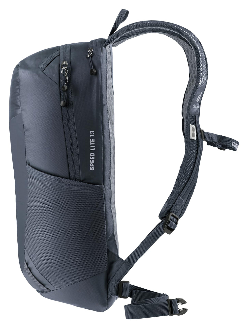 Deuter Speed Lite 13L zipper pulls image showcases glove-friendly hardware for cold-weather use.