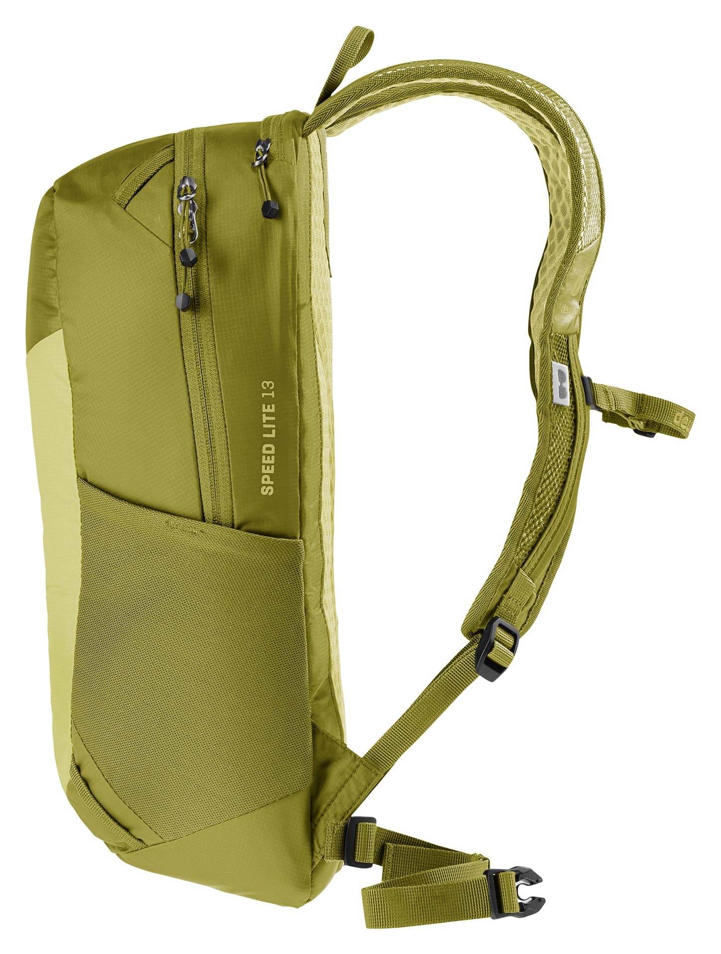 Deuter Speed Lite 13L top zip pocket with key clip secures valuables.