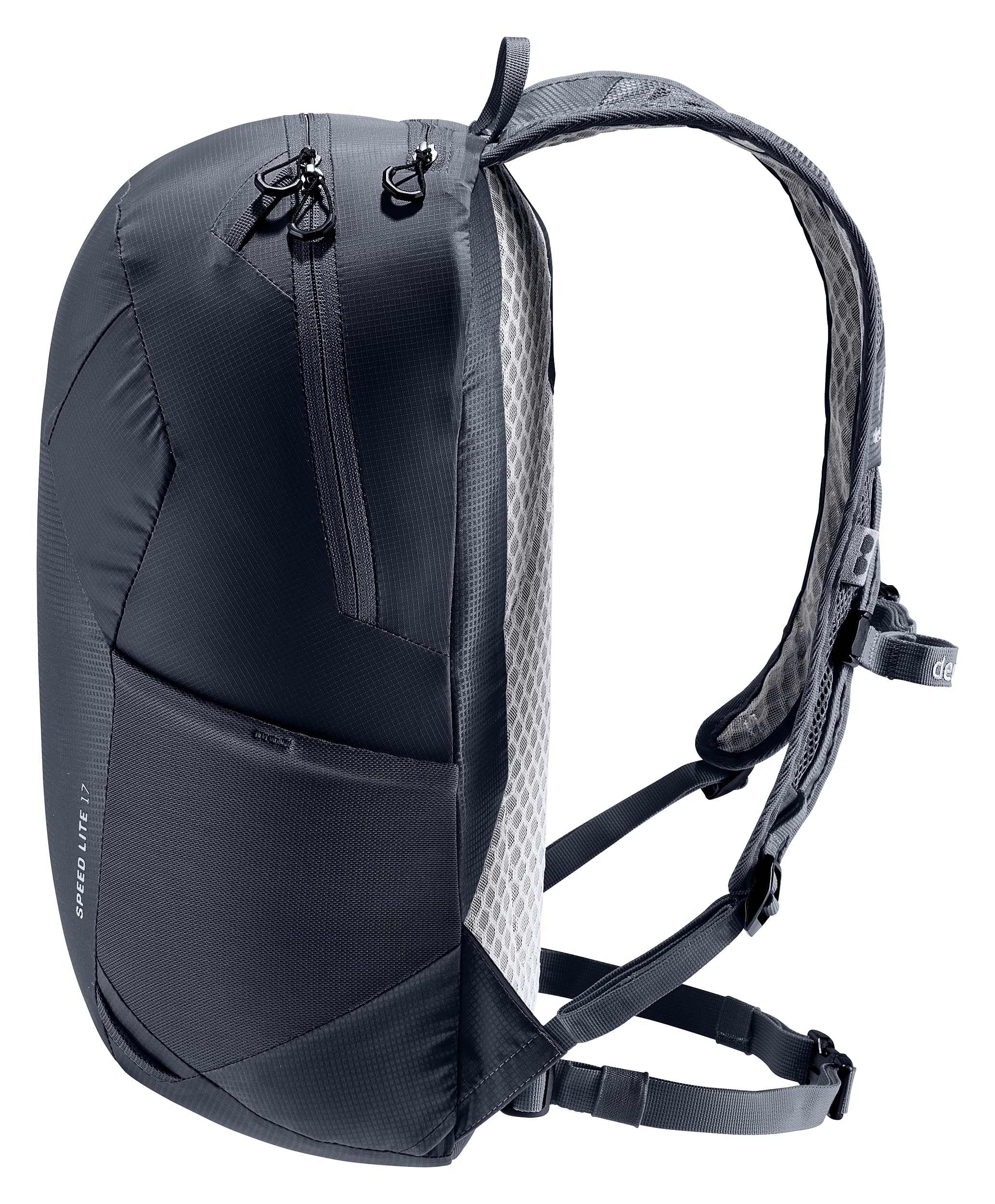 Deuter Speed Lite 17L adjustable sternum strap for stability.