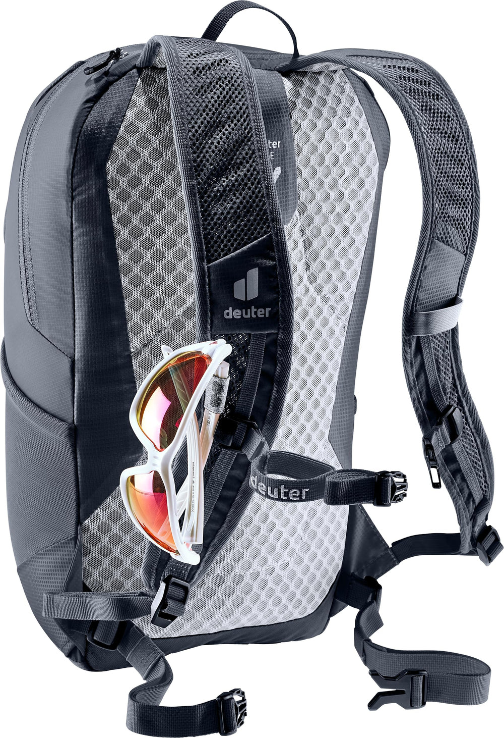 Deuter Speed Lite 17L glasses stow system keeps eyewear secure.