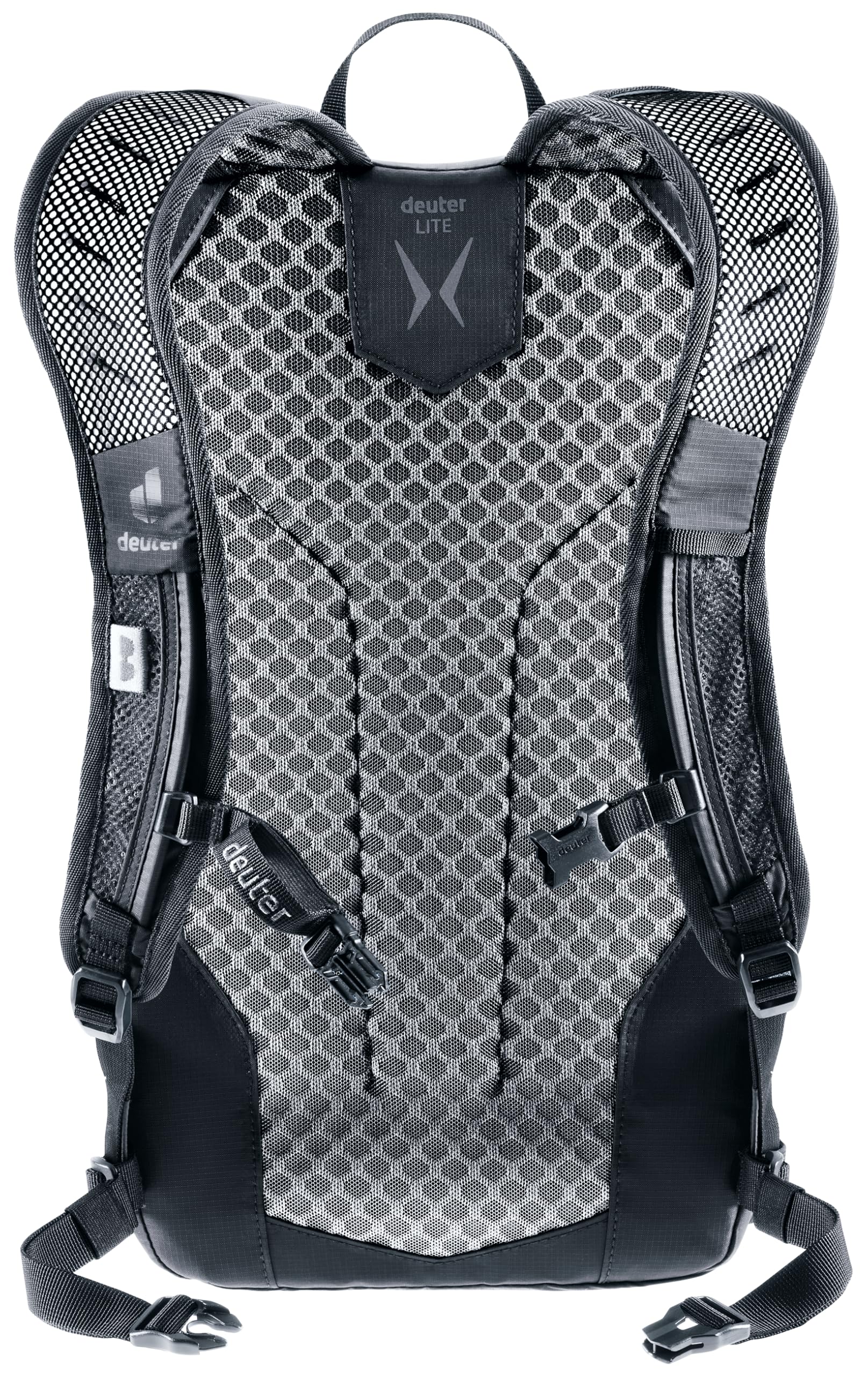 Deuter Speed Lite 17L shoulder strap with glasses stow system for eyewear on the go.