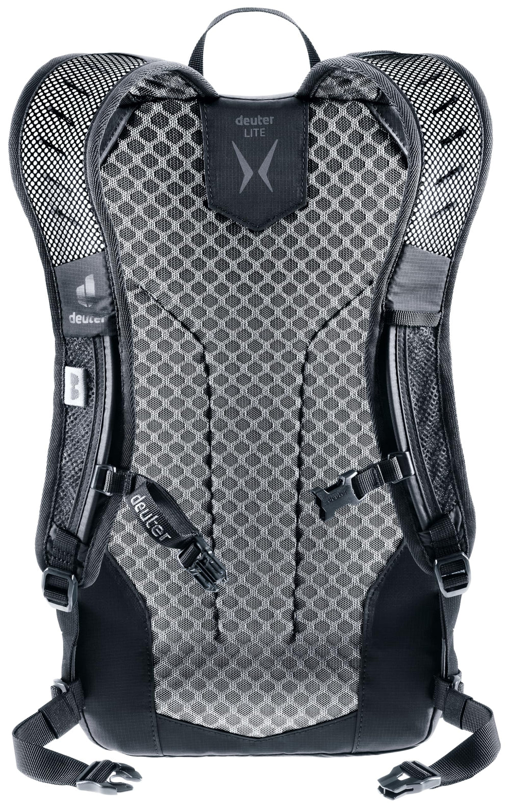 Deuter Speed Lite 17L shoulder strap with glasses stow system for eyewear on the go.