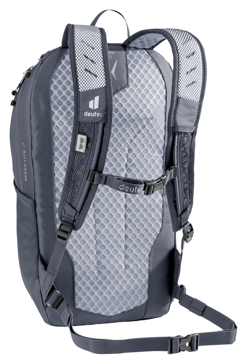 Deuter Speed Lite 17L top zip valuables pocket with key clip secures essentials.