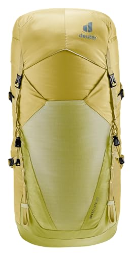 Deuter Speed Lite 30L backpack side view illustrating balanced load on varied terrain