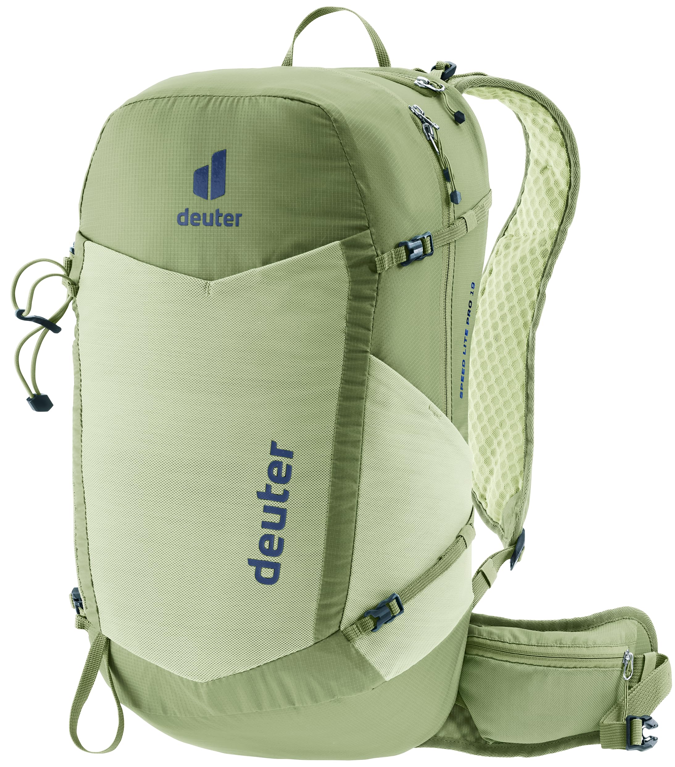 Deuter Speed Lite Pro 19L front view highlights ultralight hiking design for speed.