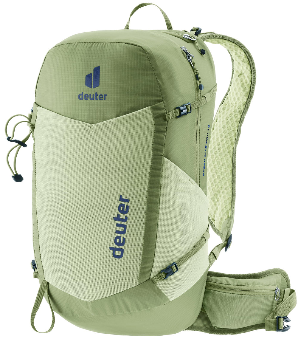 Deuter Speed Lite Pro 19L front view highlights ultralight hiking design for speed.