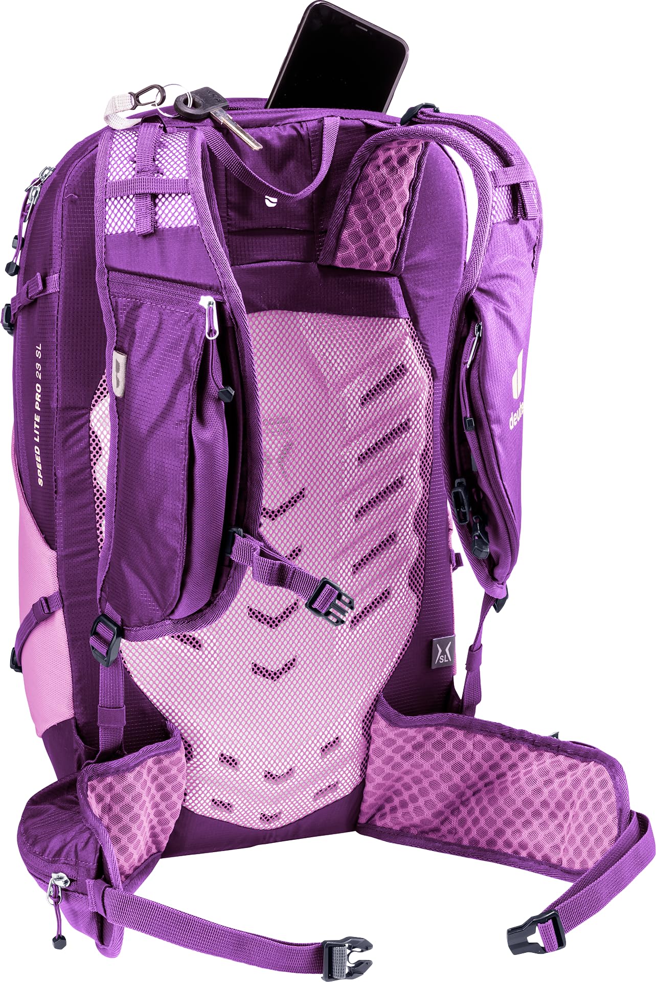 Deuter Speed Lite Pro 23L SL external straps secure gear without bulk.