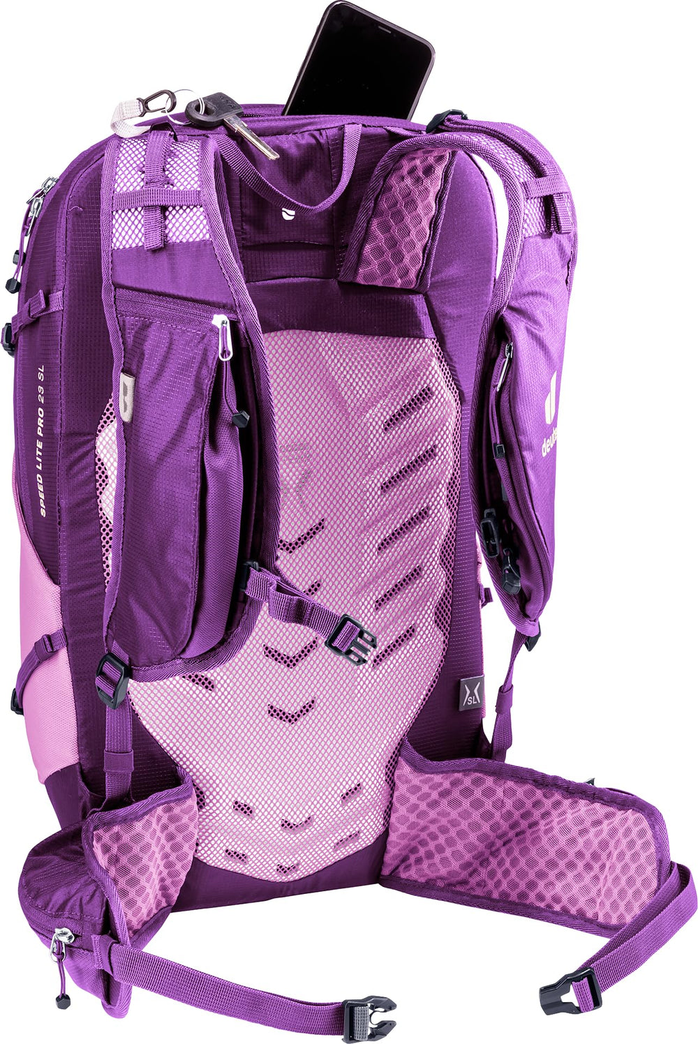 Deuter Speed Lite Pro 23L SL external straps secure gear without bulk.