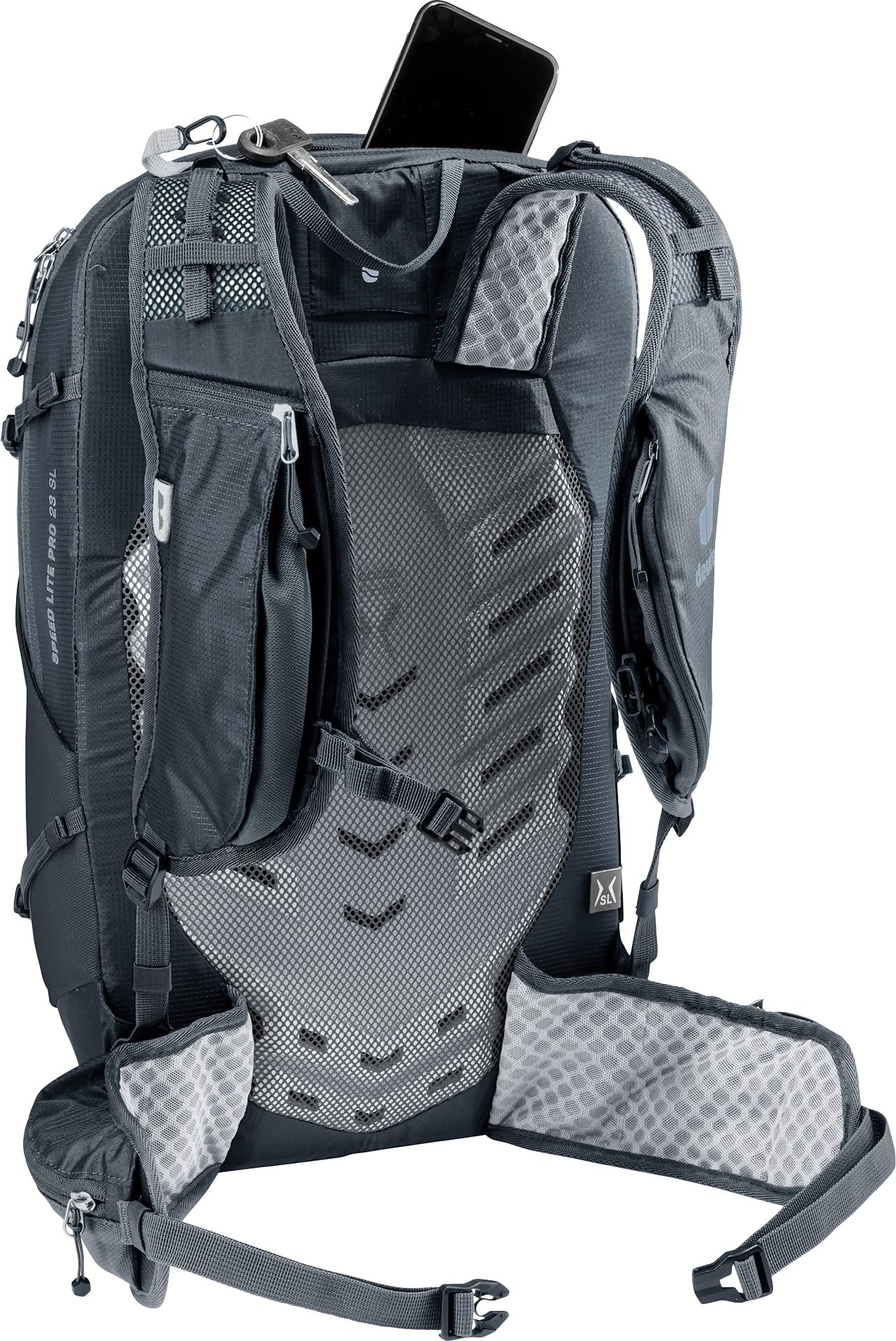 Ergonomic hip fins on Deuter Speed Lite Pro 23L SL for stable load