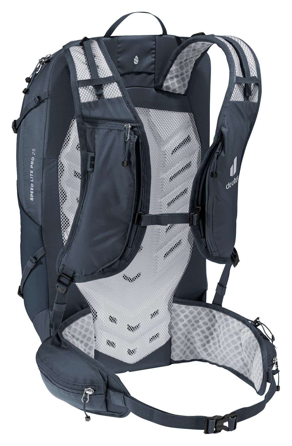 Soft flask pouch on Deuter Speed Lite Pro 25L shoulder strap