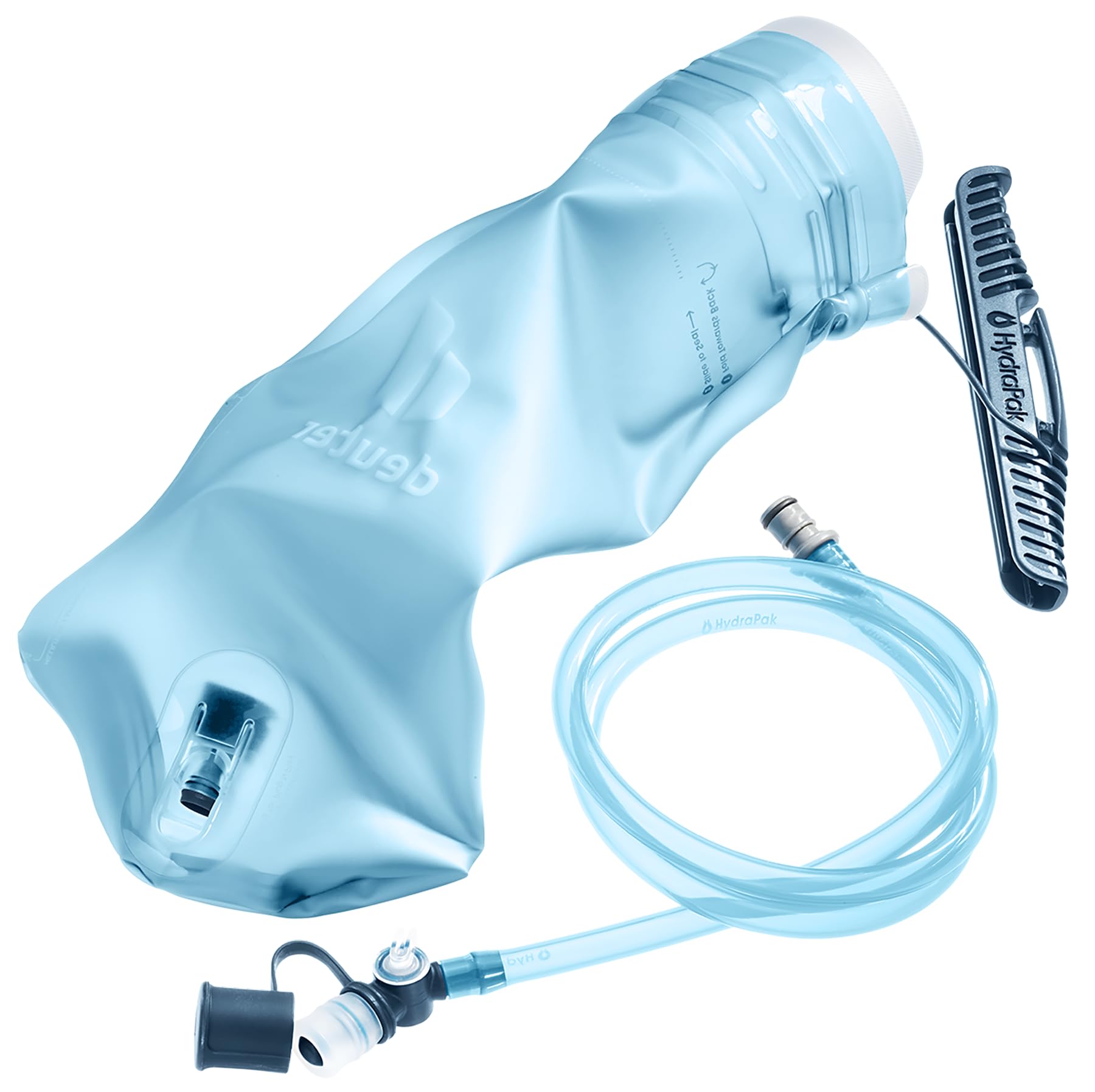 Deuter Streamer II 1.5L bite valve close-up for high-flow hydration on climbs.
