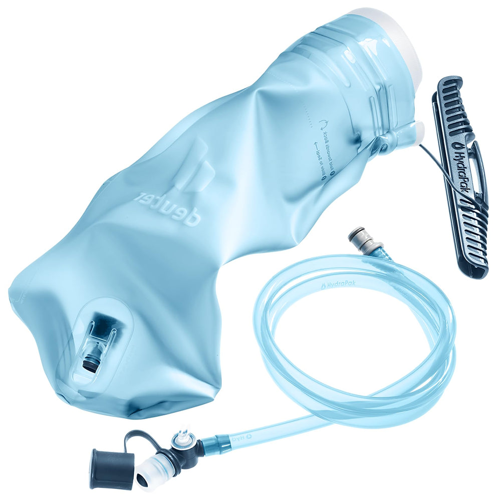 Deuter Streamer II 1.5L bite valve close-up for high-flow hydration on climbs.