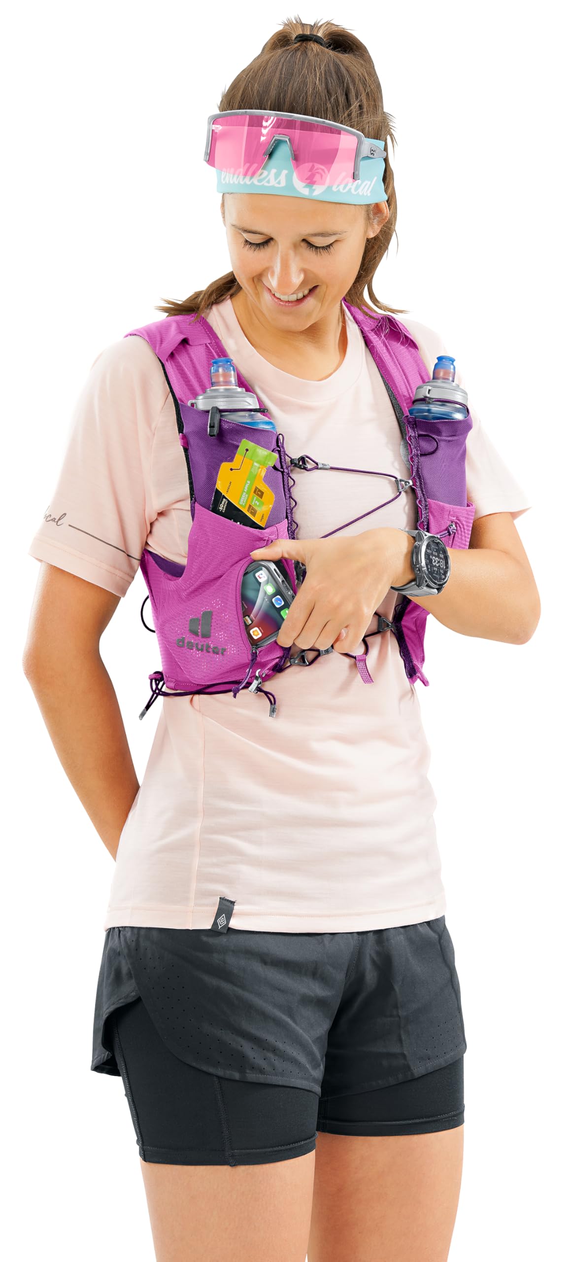 Deuter Traick 5 SL vest pole stowage for trekking poles.
