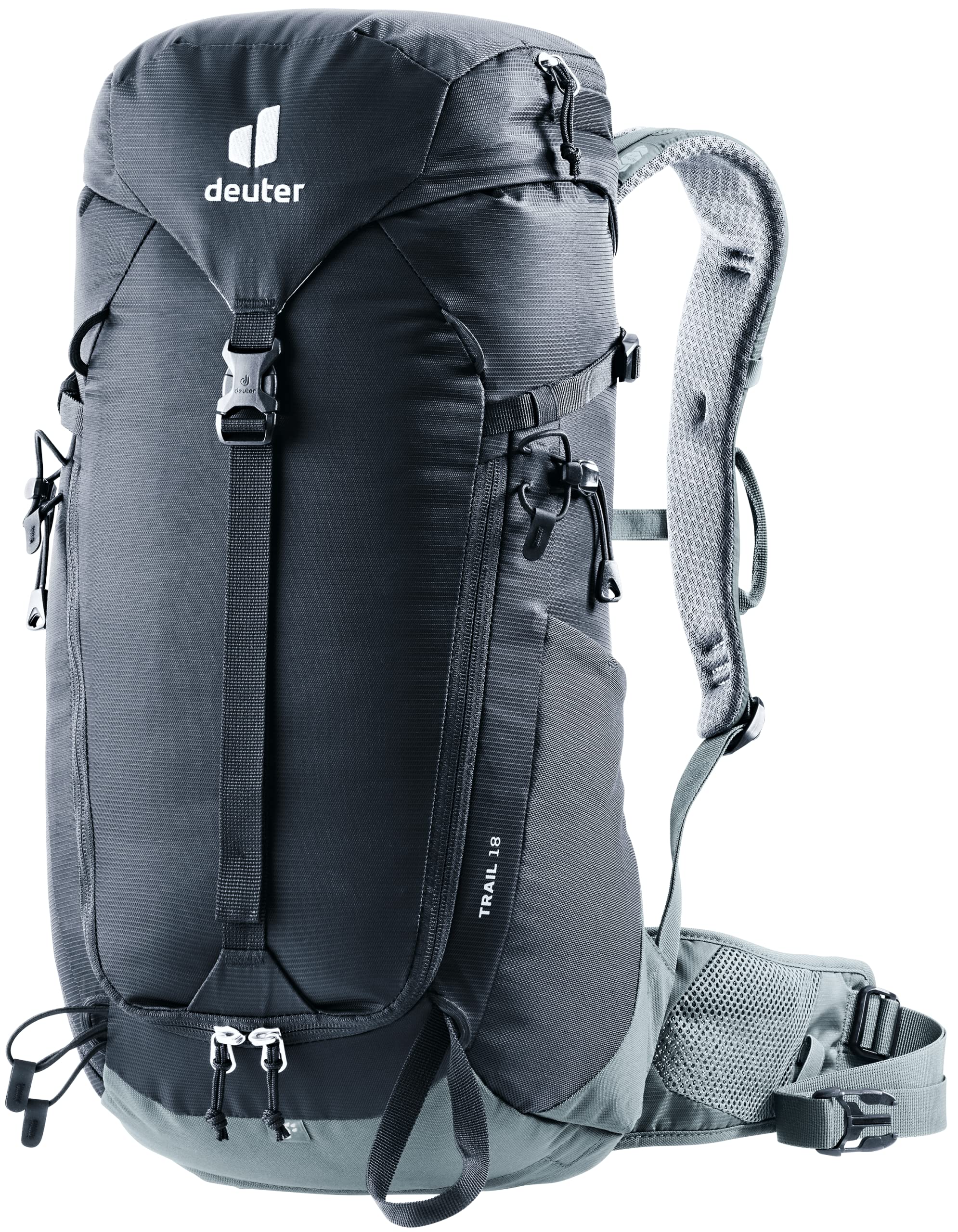 Deuter Trail 18L backpack front view with secure fit for mountain hikes.