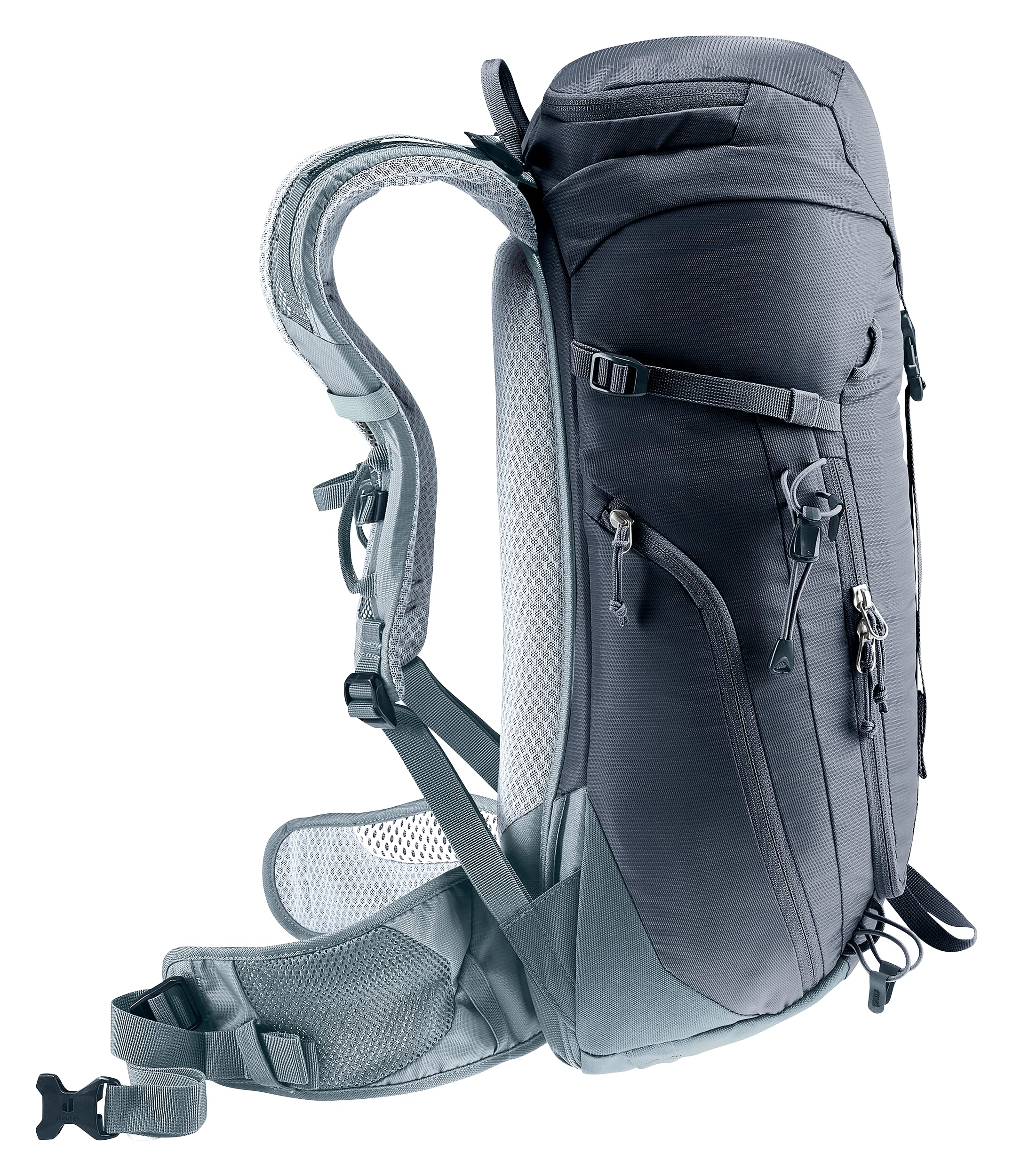 Deuter Trail 18L hip fin adjustments enabling steady balance on rough terrain.