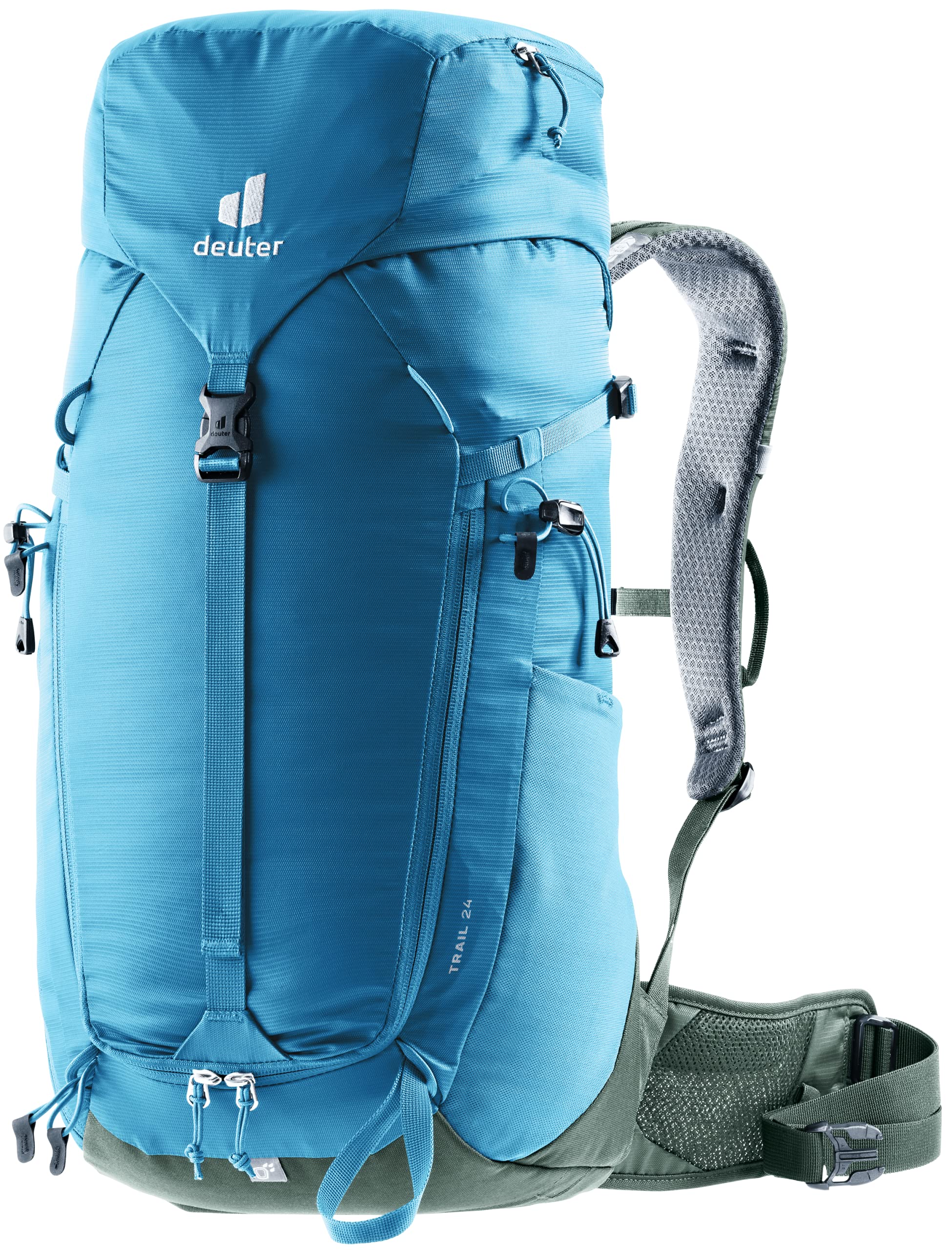 Deuter Trail 24L backpack showing airflow system for cool back ventilation on climbs.