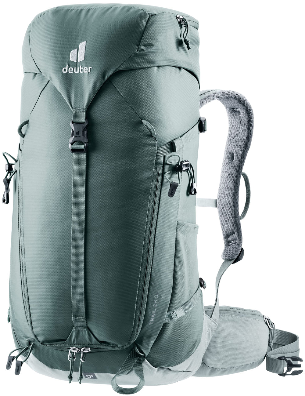 Deuter Trail 28L SL backpack in teal showing overall design for hiking and biking use