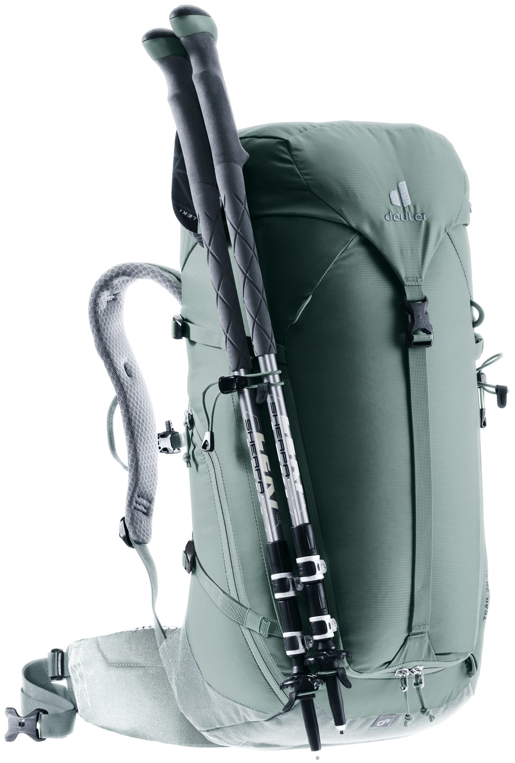 Front zip access on Deuter Trail 28L SL teal for quick gear checks