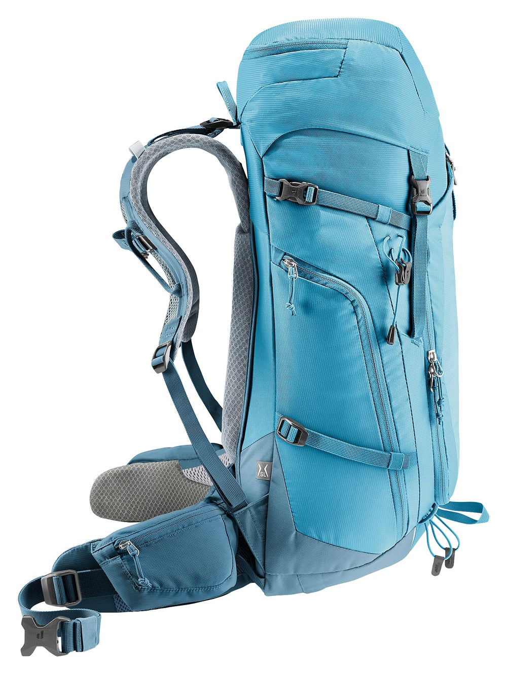 Deuter Trail Pro 34 SL women's backpack hip fin close-up demonstrates secure Comfort Fit.