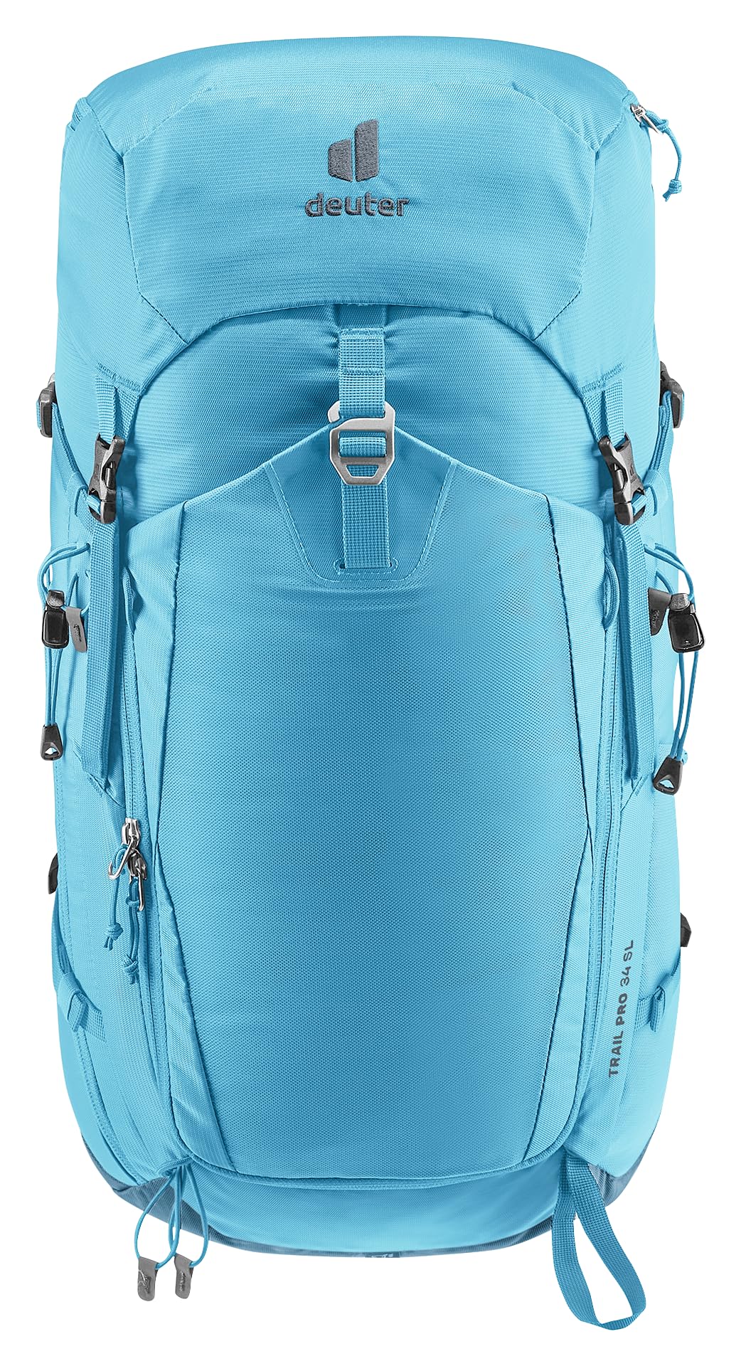 Deuter Trail Pro 34 SL women's backpack back panel highlights airflow and lightweight support.