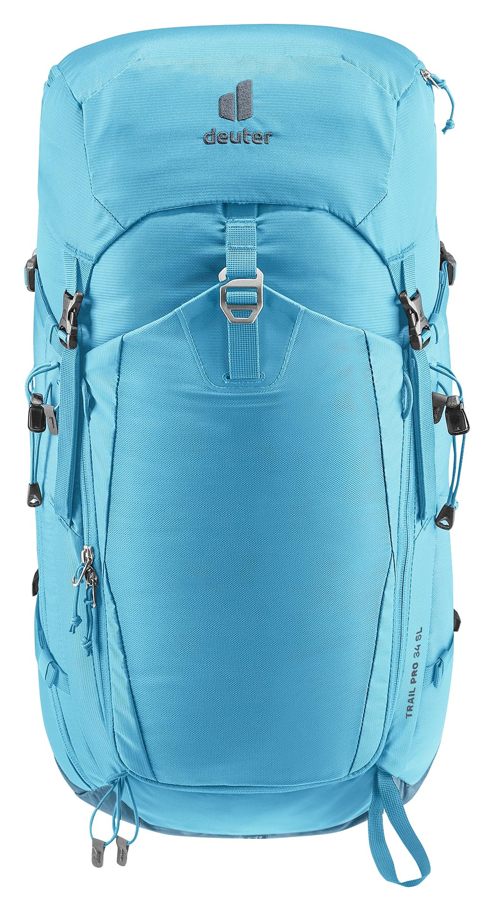 Deuter Trail Pro 34 SL women's backpack back panel highlights airflow and lightweight support.