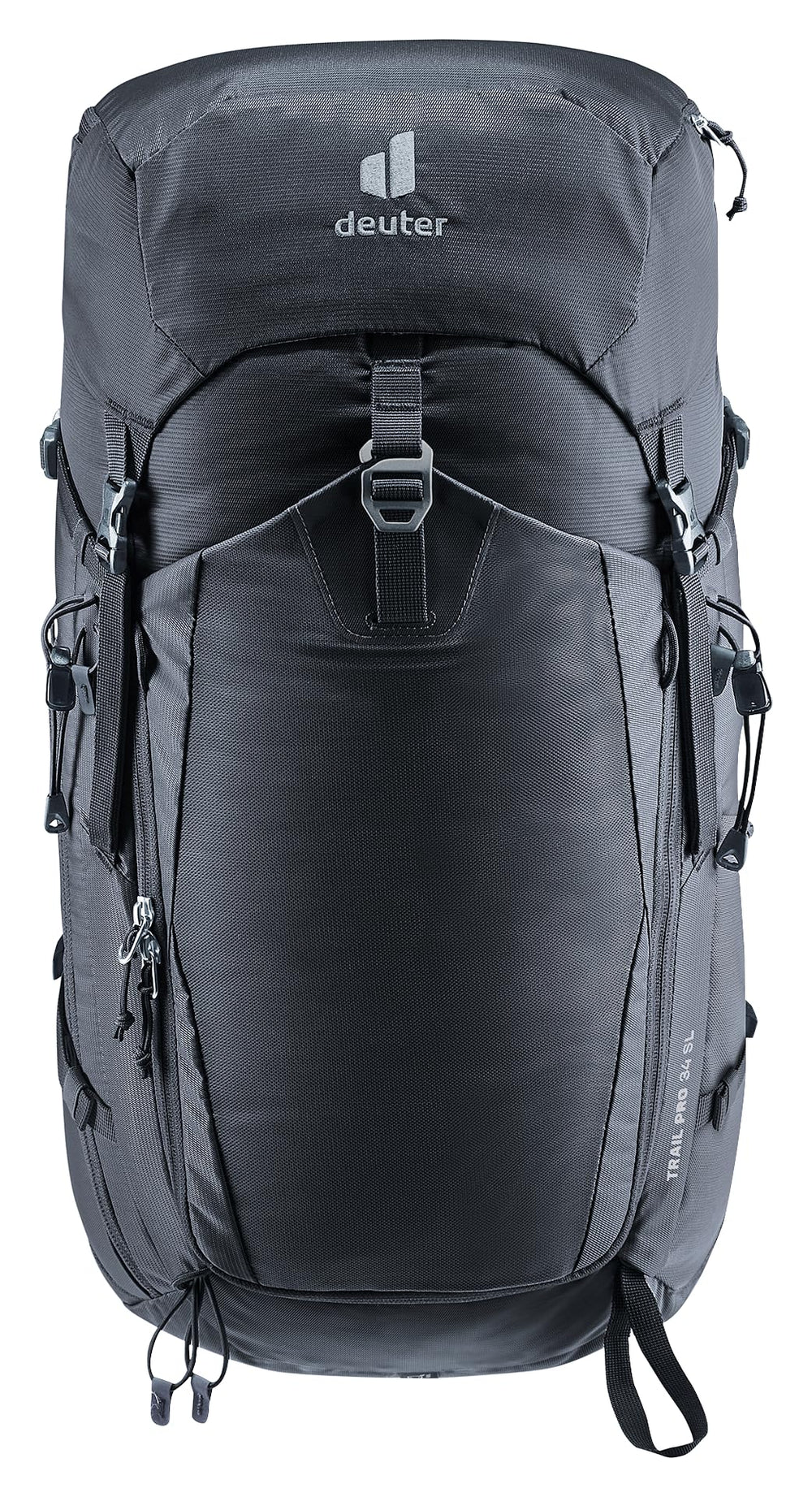 Deuter Trail Pro 34L SL back panel secures load transfer on technical hikes.