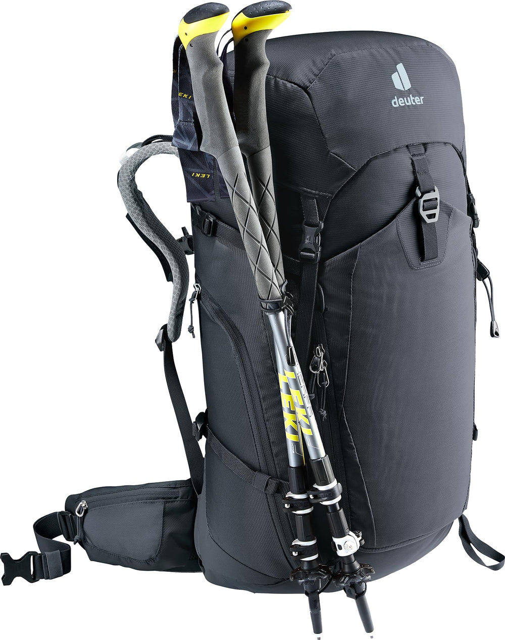 Deuter Trail Pro 34L SL ice axe attachment secures trekking gear.